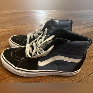 Vans Sk8 Hi Black Navy White Stripe Mens 5.5 Womens 7 EUC